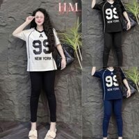 Set đồ bộ mặc nhà áo tay ngắn chất thun in số 99 phối quần dài ôm bigsize từ 45-85kg