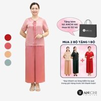 Set đồ bộ mặc nhà cho mẹ chất liệu lụa dệt họa tiết cao cấp trung niên ANCHI - B30