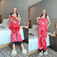 Set Đồ Bộ Mặc Nhà Hai Dây Phi Bóng Cổ Vuông Mềm Mát Dễ thương