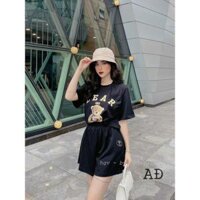 Set Đồ Bộ Mặc Nhà Nữ - Bộ Ngủ Hình Gấu Chữ BEAR - Áo Thun Unisex Tay Lỡ Phối Quần Rộng short Đùi cute - RẺ ĐẸP - ĐEN - FREESIZE