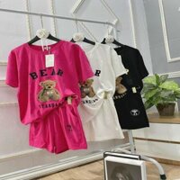 Set Đồ Bộ Mặc Nhà Nữ - Bộ Ngủ Hình Gấu Chữ BEAR - Áo Thun Unisex Tay Lỡ Phối Quần Rộng short Đùi cute - RẺ ĐẸP - TRẮNG - FREESIZE