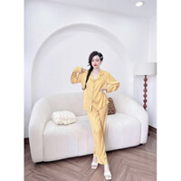 Set đồ bộ mặc nhà nữ quần dài áo tay dài trơn bóng dễ thương, vải lụa latin mềm mát