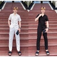 Sét đồ bộ nam chất đũi nềm mịn áo sơ mi quần dài co giãn thoáng mát trẻ trung sang trọng