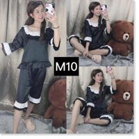 Set Đồ Bộ Ngủ Nữ Pijama Phi Lụa Phối Ren Tiểu Thư Cực Đáng Yêu  Kèm Hình Thật - M14- lưng vang,M