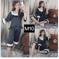 Set Đồ Bộ Ngủ Nữ Pijama Phi Lụa Phối Ren Tiểu Thư Cực Đáng Yêu _ Kèm Hình Thật