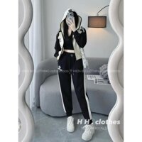 Set Đồ Bộ Nỉ Nữ Dáng Dài Có Nón Phối Khóa Kéo Họa Tiết Cỏ Bốn Lá Thời Trang Cá Tính Size 38-60kg