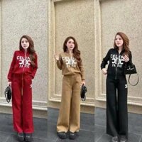 Set Đồ Bộ Nỉ Nữ Thiết Kế Khóa Kéo In Chữ Celin – Htm Fashion
