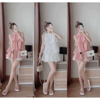 Sét Đồ Bộ Nữ Áo Cổ Yếm Xếp Ly Tầng & Quần Short Thời Trang Kiểu Cách Đi Chơi, Đi Dự Tiệc Hoặc Công Sở