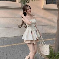 Set đồ bộ nữ áo croptop 2 dây rời lưng thun mix quần đùi ngắn lưng thun chuẩn form