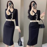 Sét Đồ Bộ Nữ Áo Dài Tay Phối Viền Bèo Voan Cài Nút Thật & Chân Váy Dài Thời Trang Kiểu Cách Đi Chơi, Làm Công Sở