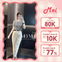 Set Đồ Bộ Nữ Áo Thun Polo Có Cổ Phối Nút Kết Hợp Quần Tây Ống Suông, Chất Vải Mềm Mịn Co Giãn Mei Fashion ST14792