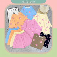 Set đồ bộ nữ, bộ đùi mặc nhà chất cotton mịn form rộng in hình gấu dâu nhiều màu