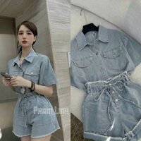 Set đồ bộ nữ chất jean quảng châu form rộng cá tính phù hợp đi chơi, dạo phố - Hàng mới về