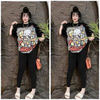 Set Đồ Bộ Nữ Dáng Quần Dài Ôm + Áo Thun Form Rộng Chất Liệu Tăm Lạnh In Chú VOI BẢN ĐÔN Bigsize 45-85KG Mặc Nhà Đi Chơi