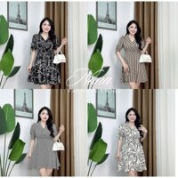 Set đồ bộ nữ giả váy cổ vest thiết kế tay phồng phối eo chun co giãn may kĩ form bigsize 40kg-80kg mã b09