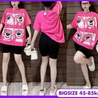 Set Đồ Bộ Nữ Lửng Ngố IN GẤU DÂU Áo Form Rộng Sang Chảnh Bigsize 45-85kg