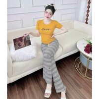 sét đồ bộ nữ  mặc nhà,đi chơi,áo cổ tròn quần dài ống rộng.chất vải thun gân-dành cho mọi hoạt động