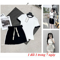 Set Đồ Bộ nữ MPB áo ngắn tay phối viền ôm body phối quần xuông