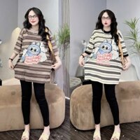 Set Đồ Bộ Nữ Quần Dài Ôm Chất Tăm Lạnh Áo Sọc Nhỏ In LABUBU DỄ THƯƠNG Bigsize 45-90KG TOP NỮ