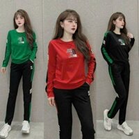 Sét Đồ Bộ Nữ Thu Đông,Vải Cotton,áo tay dài, cổ tròn, thêu logo sắc xảo ，quần dài