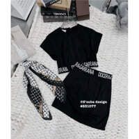 Set đồ bộ nữ thun dẻo áo cổ tròn phối dai viền mix quần cộc cạp đai cao siêu xinh xắn cá tính thích hợp mặc đi chơi