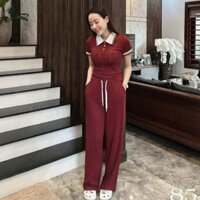 set đồ bộ nữ,áo cộc tay nữ phối cổ đính chữ kim sa mix quần suông ống rộng siêu hot B189