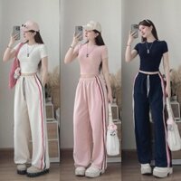 set đồ bộ nữ,áo thun body mix quần quần suông ống rộng phối sọc viền siêu năng động cá tính B90