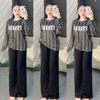 Set đồ bộ quần dài ống rộng họa tiết miu