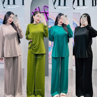 Set đồ bộ Ủ KEM QUẦN ỐNG SUÔNG , FORM TO THUN LẠNH ( 40kg-68kg)