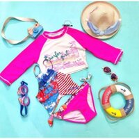 Set đồ bơi bé gái 3 món (Áo bơi tay dài + tankini + quần bơi) màu hồng