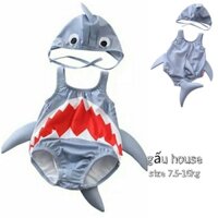 set đồ bơi cá mập xám kèm mũ cho bé ,hoạ tiết vây cá đáng yêu set liền thân, đồ bơi cho bé trai đồ bơi bé gái -Gấu house