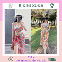 Set đồ bơi nữ, bikini 3 món đồ đi biển nâng ngực áo tắm họa tiết khăn nhiều màu XK17 - Hàng mới về