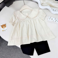 Set đồ cho bé gái, áo sơ mi baby doll chất thô hàn, quần legging mềm co giãn cho bé 10-30kg Juny Kids