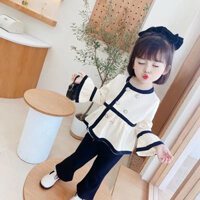 Set đồ cho bé hai chi tiết chất đũi phong cách tiểu thư, đồ bộ đi chơi mùa thu đông cho bé