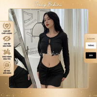 Set đồ cho nữ sexy áo croptop đan dây sau lưng. Đồ bộ nữ đi chơi, đi biển chất thun tăm co giãn (tặng kèm quần trong)