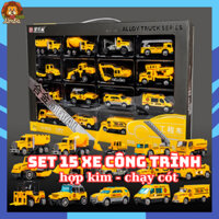 Set Đồ Chơi 15 Xe Công Trình Chạy Cót, Xe Ô Tô MiNi Hợp Kim Chạy Cót