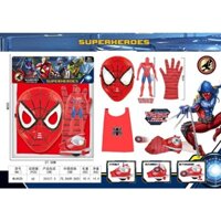 set đồ chơi hoá trang người nhện gồm 5 món: găng tay, mặt nạ, đĩa phóng,áo choàng và siêu nhân người nhện