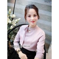 SET ĐỒ CÔNG SỞ ÁO LỤA NƠ TÍM HÀN QUỐC PHỐI CÙNG CHÂN VÁY XÒE REN