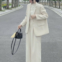 Set Đồ Công Sở Nữ, Quần Ống Rộng Áo Blazer, Đi làm, Đi Chơi, Cafe