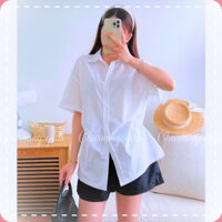 Set đồ công sở thanh lịch, Bộ áo trắng phối quần đùi cá tính, Set áo trắng phối quần ống rộng lịch sự cho nữ