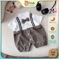 Set đồ công tử kẻ sọc bé trai kèm áo sơ mi trắng may liền cho bé 4-11kg. Bộ đồ công tử. Dino Kids