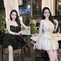 Set đồ cúp ngực áo gấm phối ren nổi kèm chân váy ren tầng ( có quần ) dễ thương cho nàng diện đi chơi đi tiệc M105