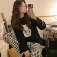 Sét đồ dài thu đông nữ quần caro áo dài tay thun giấy siêu xinh Menina, sét dài tay nữ form rộng THỜI TRANG