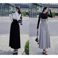 SÉT ĐỒ DỄ THƯƠNG🌼CHẤT BORIP TICI🍀ÁO CỔ TRÒN TAY DÀI KẾT HỢP CHÂN VÁY KIỂU YẾM CÁCH ĐIỆU CỘT DÂY NƠ 2 BÊN VAI😍dễ thương🌺