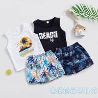 Set Đồ Đi Biển 2 Món Áo Ba Lỗ In Chữ + Quần Ngắn In Hình Cây Thời Trang Mùa Hè Cho Bé Trai