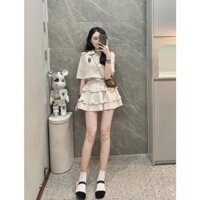 SET ĐỒ ĐI CHƠI, SET BỘ VÁY ÁO CỔ TRỤ PHỐI BÈO 3 MÀU