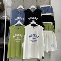 Set Đồ Độ Bộ Mặc Nhà Nữ Chữ NGCEST - Đồ Ngủ- Áo Thun Unisex Cotton 3 lỗ Tank Top Phối Quần Short Đùi - XANH CHUÓI - FREESIZE