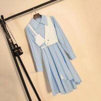 Set đồ đôi Hàn Quốc áo cặp sơ mi đầm xòe màu xanh dành cho couple