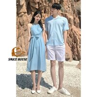 SET ĐỒ ĐÔI NAM NỮ, ÁO CẶP ÁO SƠ MI ĐẦM DÀI ĐI BIỂN CHỤP HÌNH PHONG CÁCH HÀN