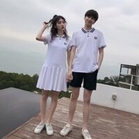 Set đồ đôi nam nữ Áo váy thun cặp polo có cổ màu trắng AVG23 (có ảnh thật) YAME Couple